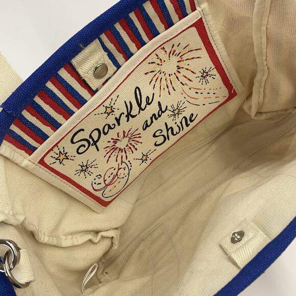 Brighton Love Hearts Canvas Tote Bag Sparkle and Shine Red White Blue Stripe - Picture 2 of 7